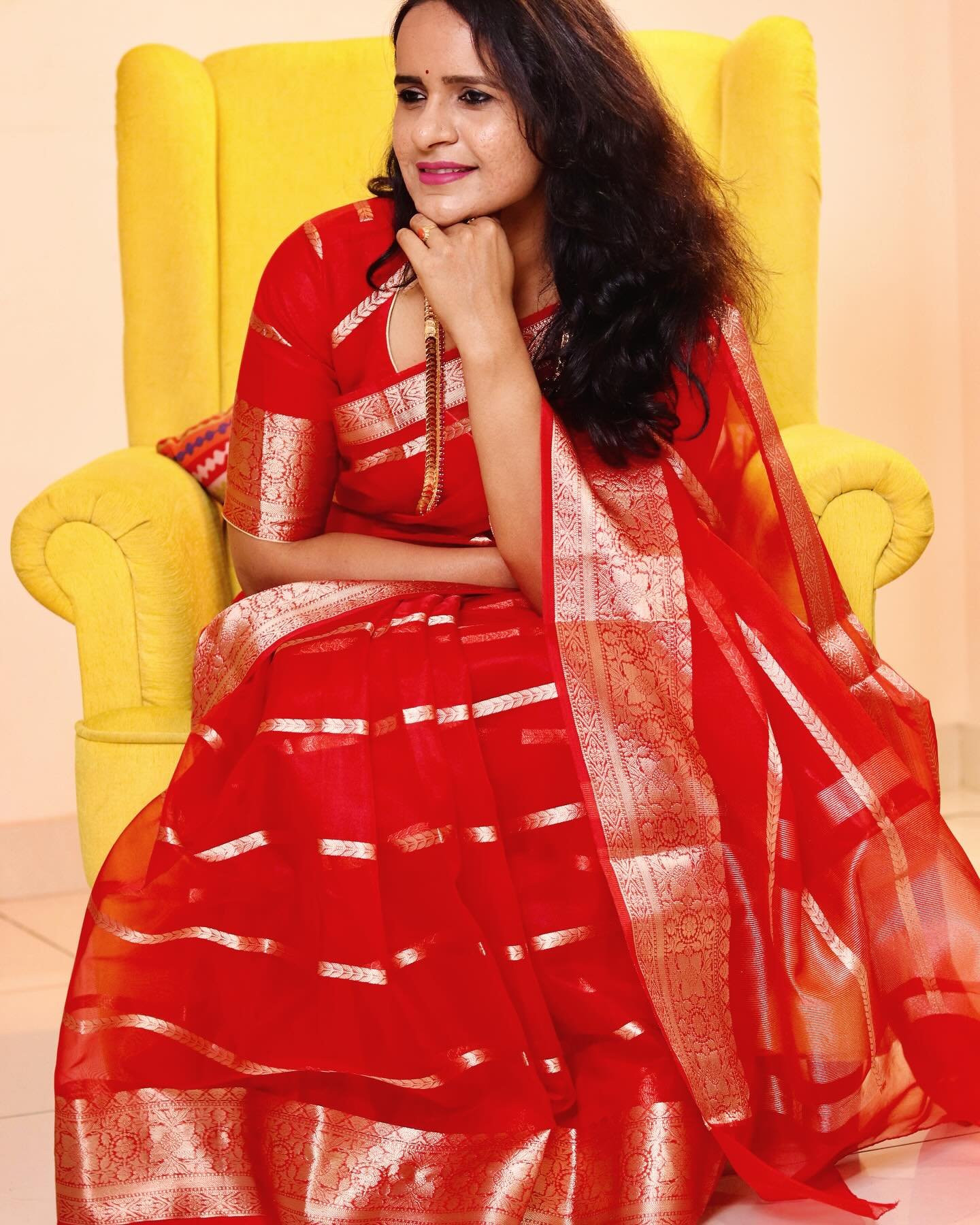 Saffron Banarasi Tissue Saree - Image 6