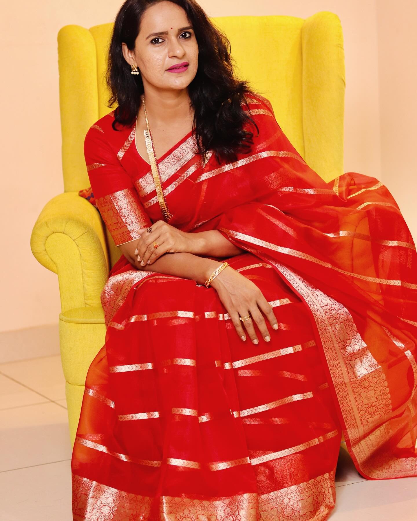 Saffron Banarasi Tissue Saree - Image 4
