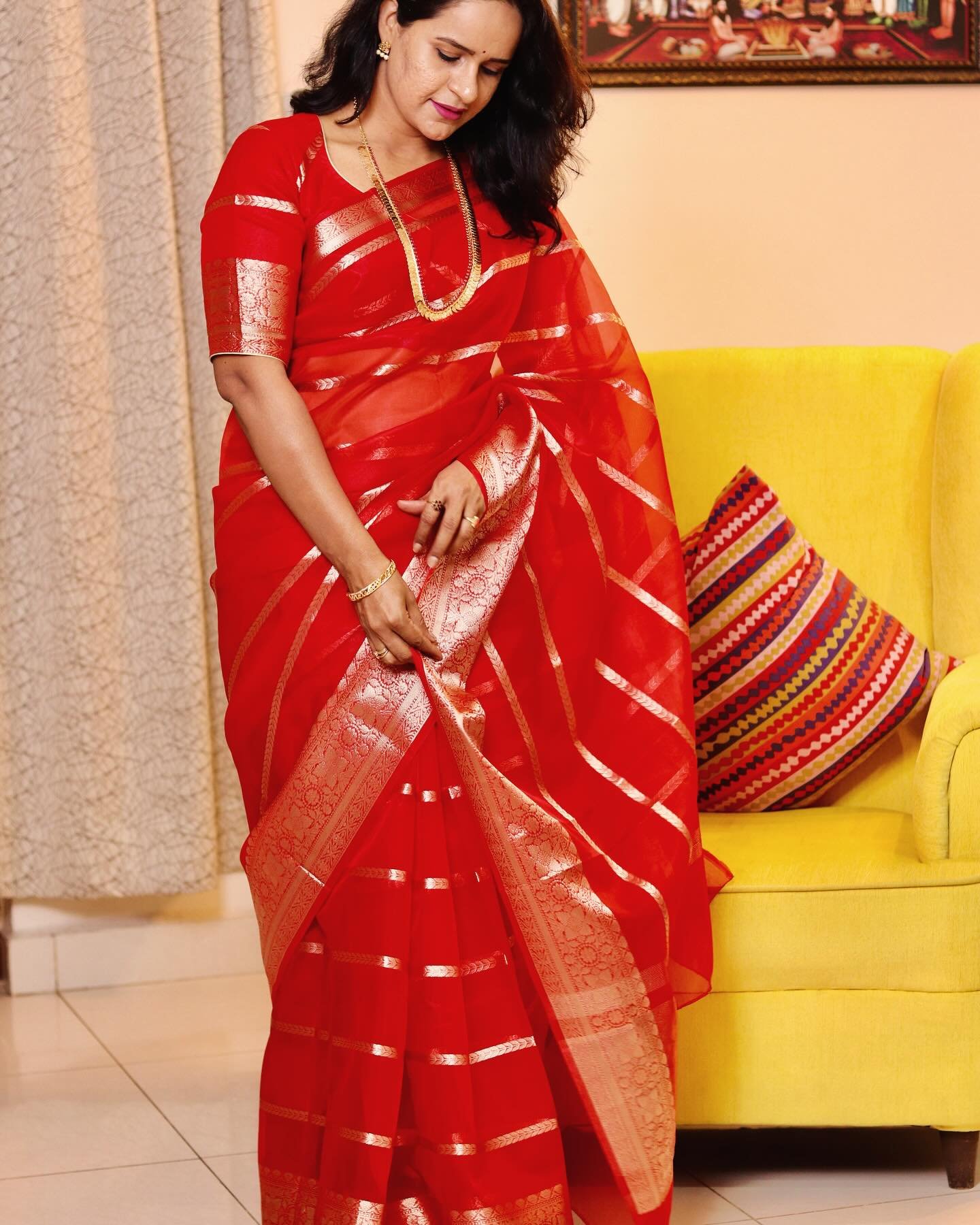 Saffron Banarasi Tissue Saree - Image 3