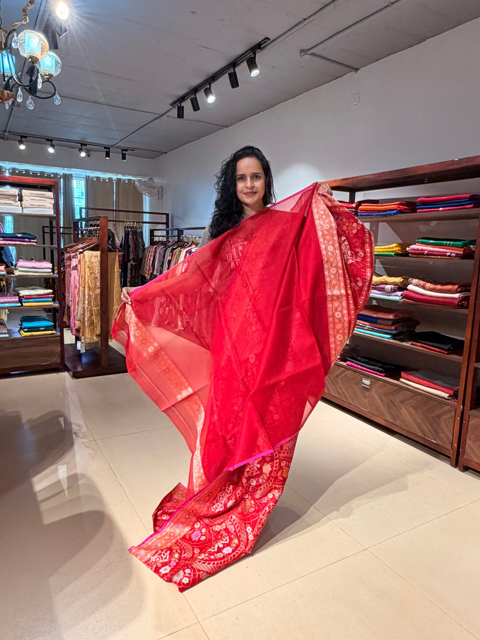 Kora Jamdani Bright Red - Image 3