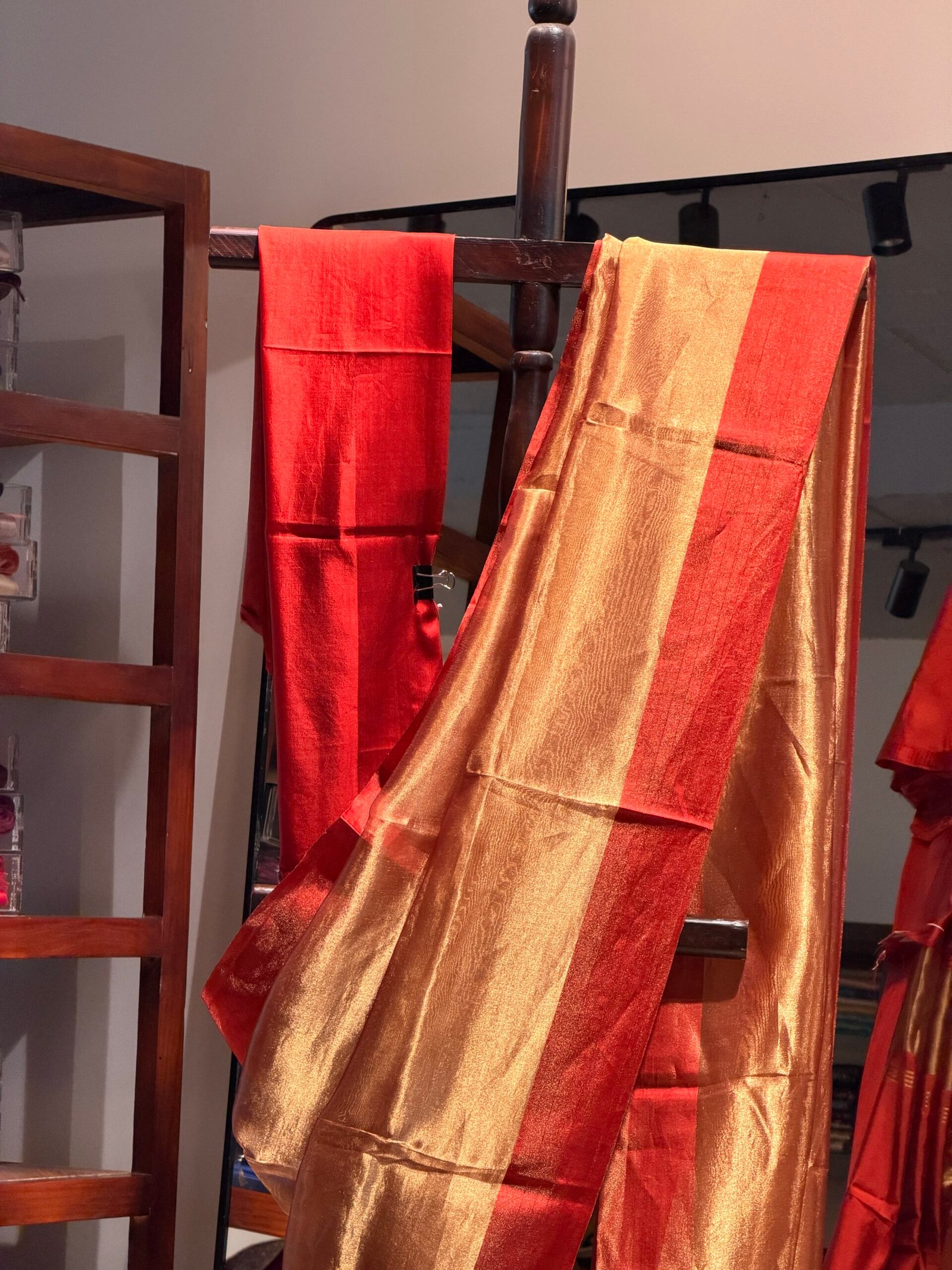 Banarasi Plane tissue with Satin border red - Image 3