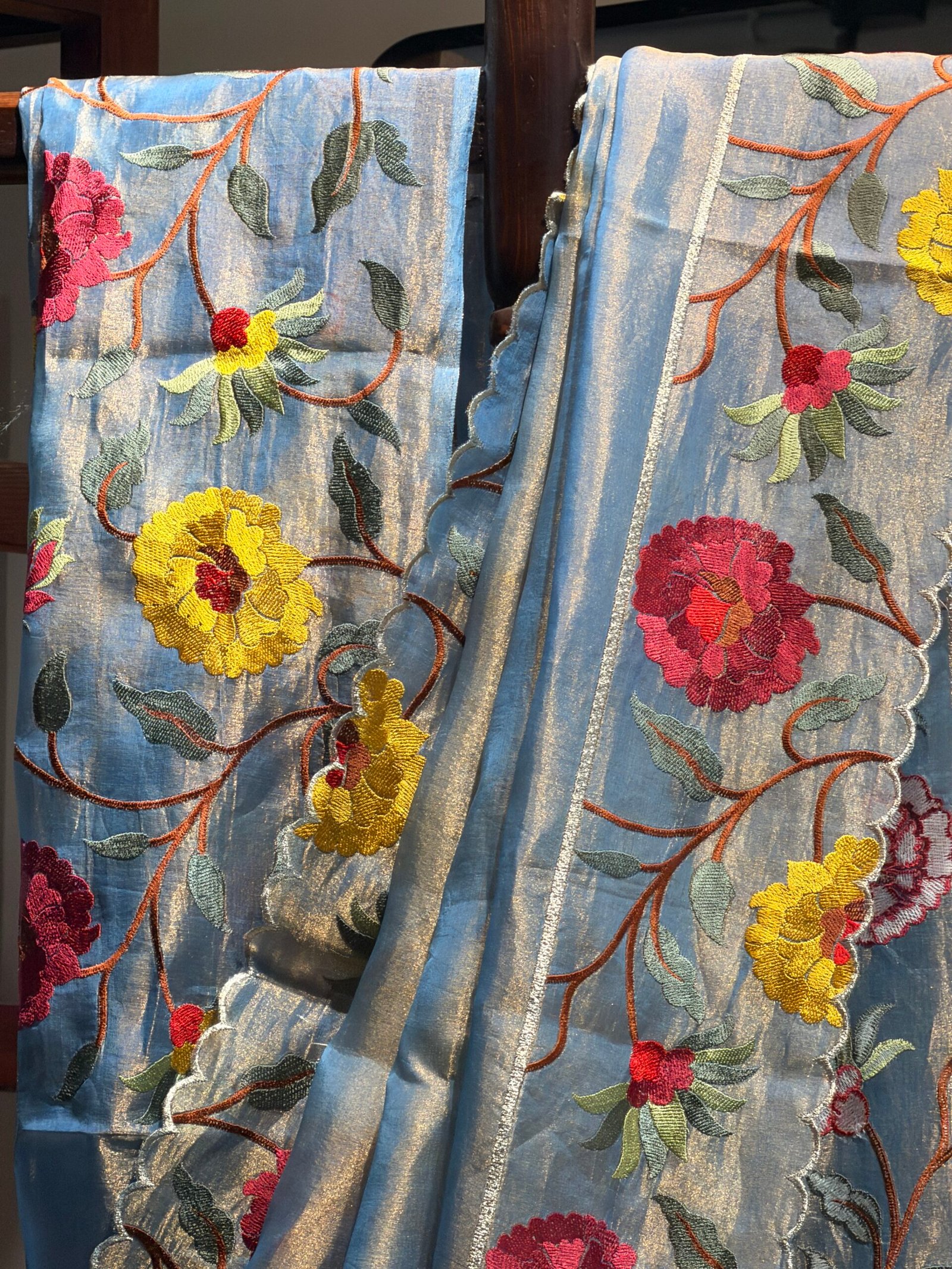 Banarasi tissue with flower embroidery voilet - Image 4
