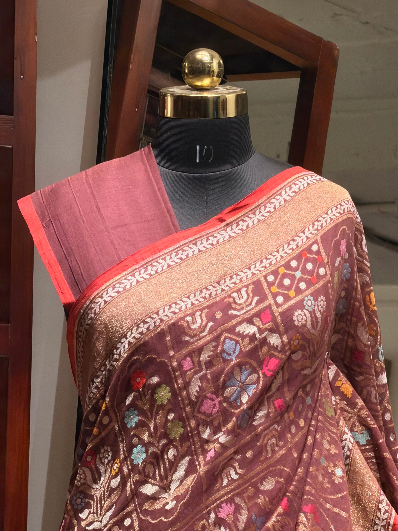 Cotton Jamdani Banarasi brown 1 - Image 5