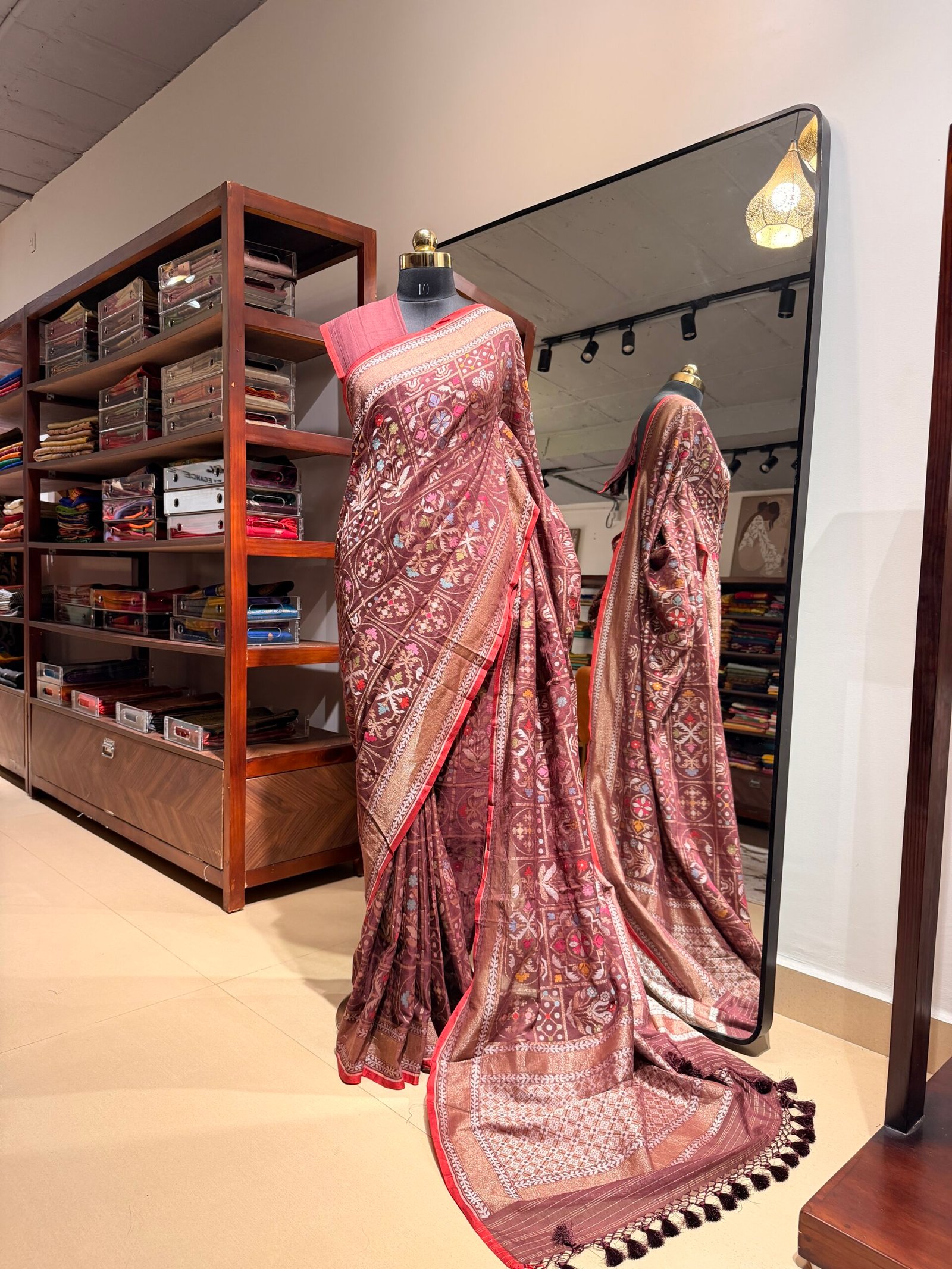 Cotton Jamdani Banarasi brown 1 - Image 3