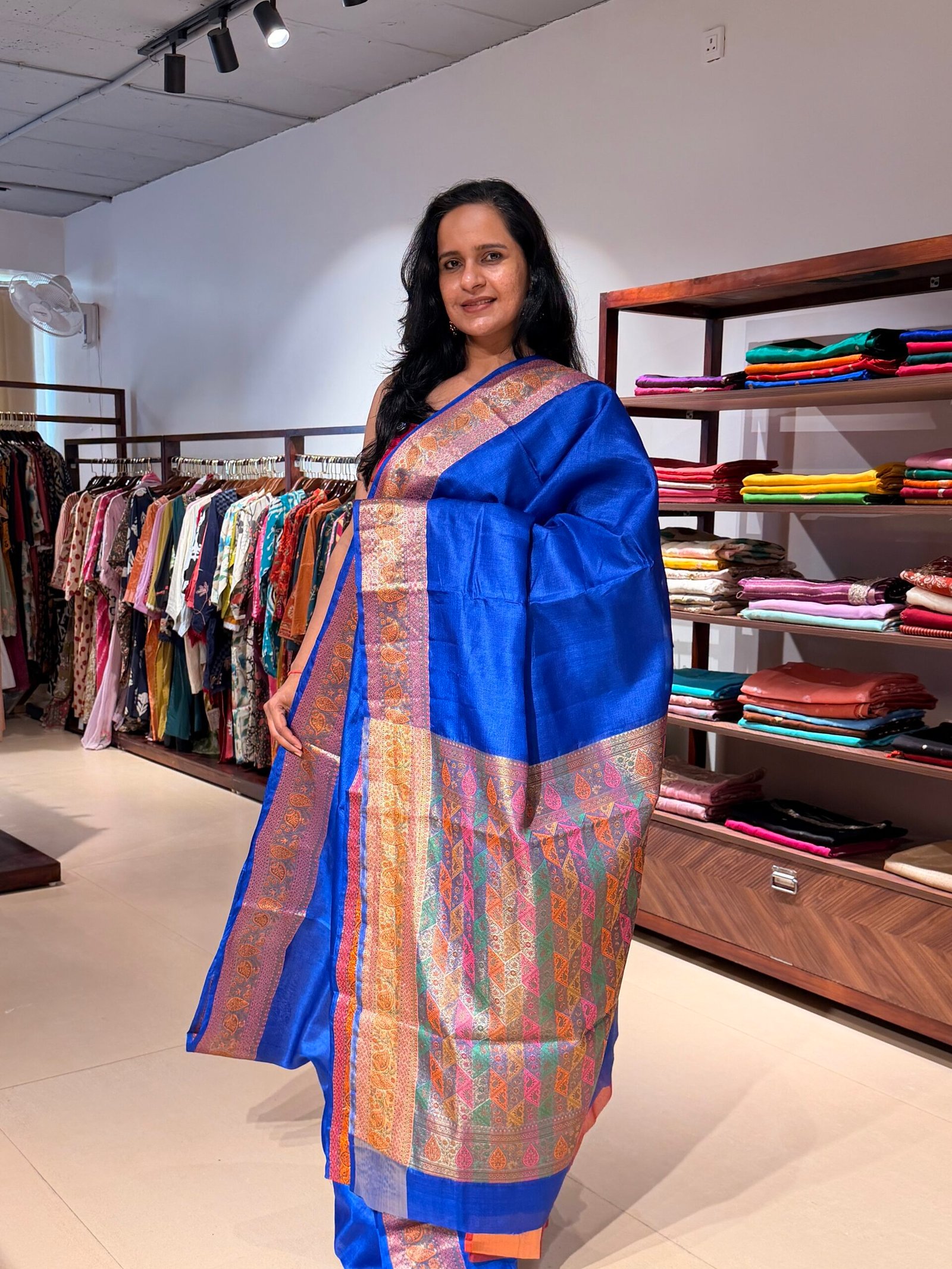 Tusser zari and thread border royal blue - Image 2