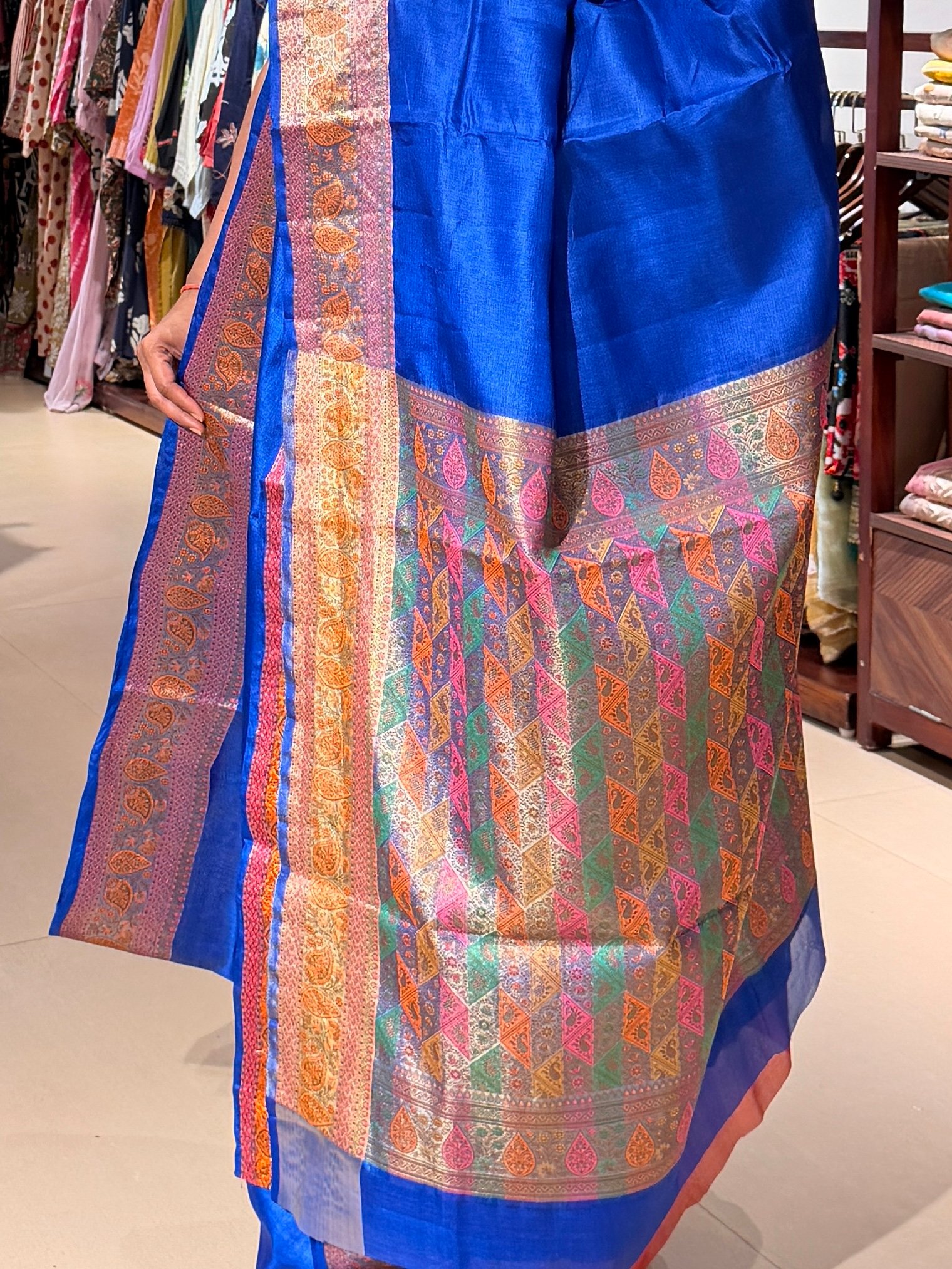 Tusser zari and thread border royal blue - Image 3